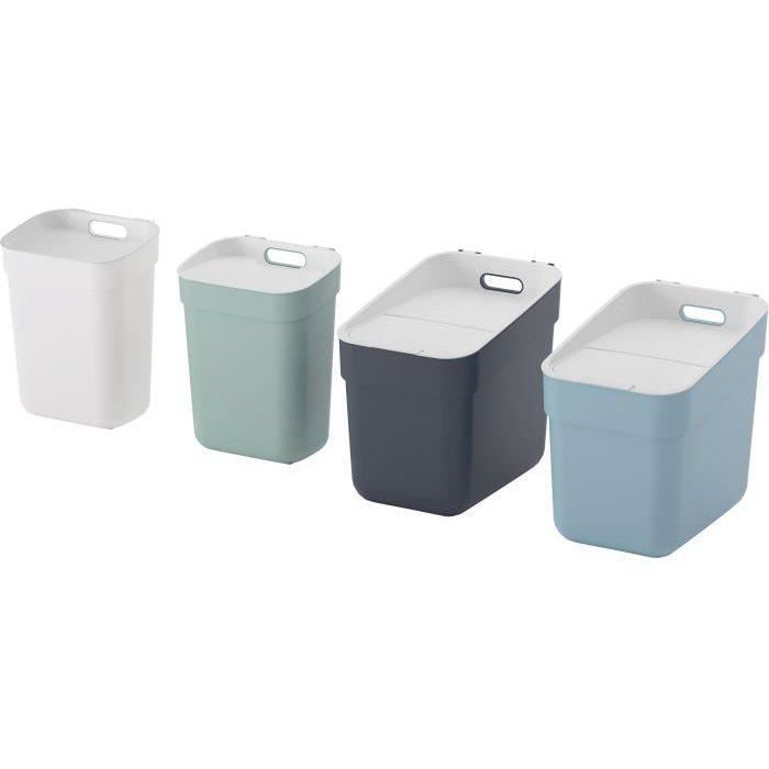 Set of 4 Trash Cans - READY TO COLLECT - CURVER - 2 x 10 L + 2 x 20 L - White/Green/Blue/Grey