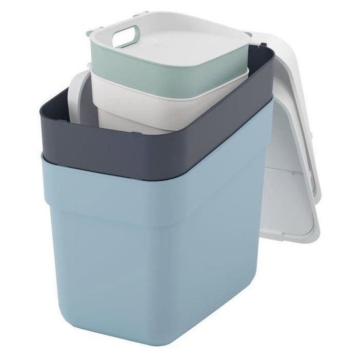 Set of 4 Trash Cans - READY TO COLLECT - CURVER - 5 L + 10 L + 2 x 20 L - White/Green/Blue/Grey