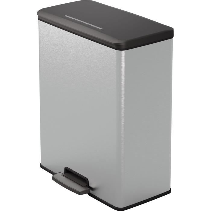 Rectangle Trash Can - DECO BIN - CURVER - 65L - Modern Design - 49 x 29 x 61 cm - Metallic Grey