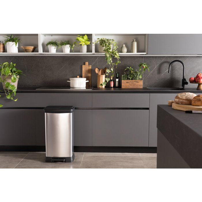 Duo Rectangle Bin - DECO BIN - CURVER - 46L (23+23L) - Double compartment - 39 x 29 x 72 cm - Metallic gray
