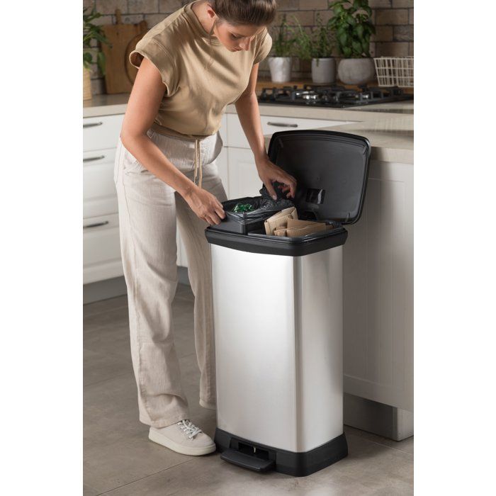 Duo Rectangle Bin - DECO BIN - CURVER - 46L (23+23L) - Double compartment - 39 x 29 x 72 cm - Metallic gray