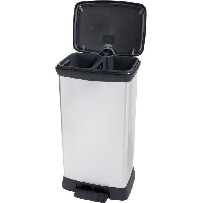 Duo Rectangle Bin - DECO BIN - CURVER - 46L (23+23L) - Double compartment - 39 x 29 x 72 cm - Metallic gray