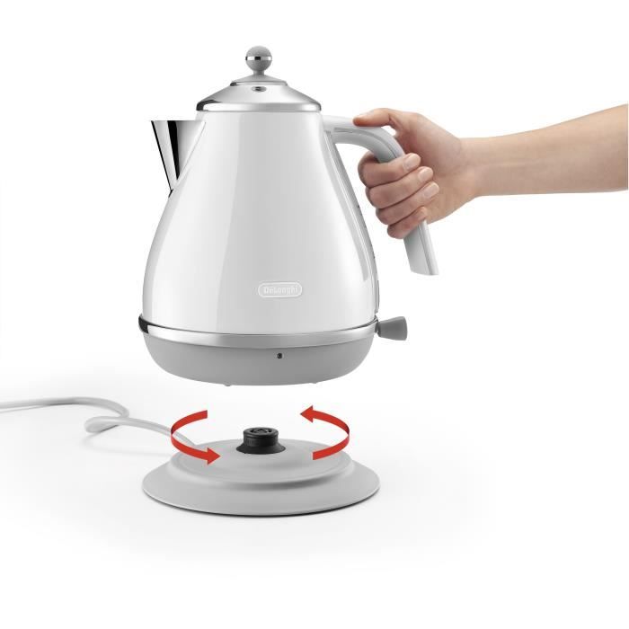 DELONGHI ICONA CAPITALS kettle - 1.7L - Stainless steel - Removable and 360° swivel base - Anti-limescale filter - White