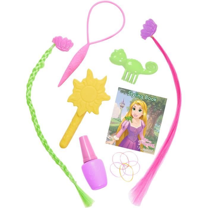 Hairdressing head - DISNEY - Rapunzel Deluxe - 12 accessories - Fake nail polish bottle - Hairdressing guide