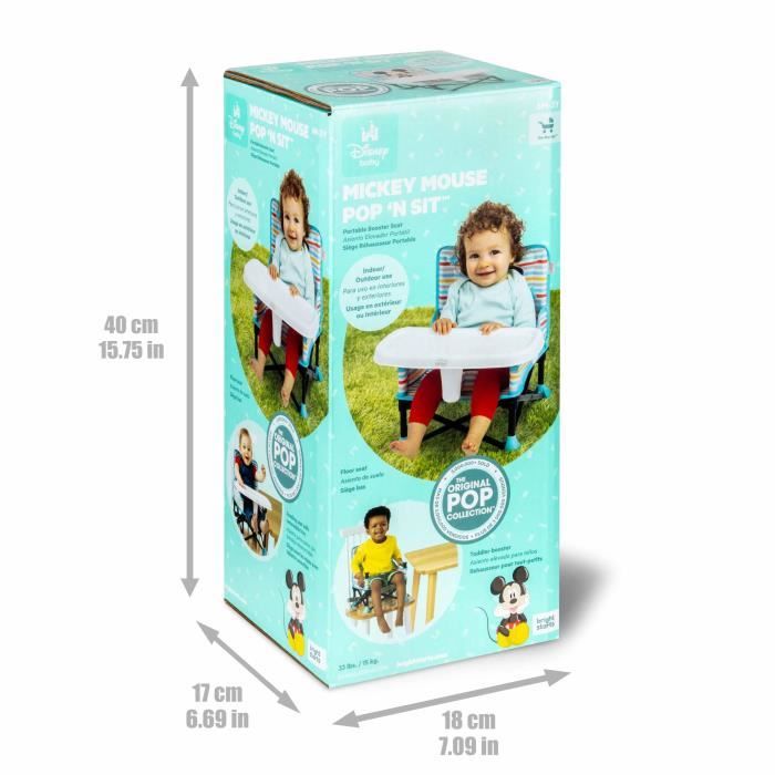 DISNEY BABY Mickey Mouse Booster Chair, Pop 'n Sit, Indoor, Outdoor, Convenient & Compact, Quick Fold, Blue