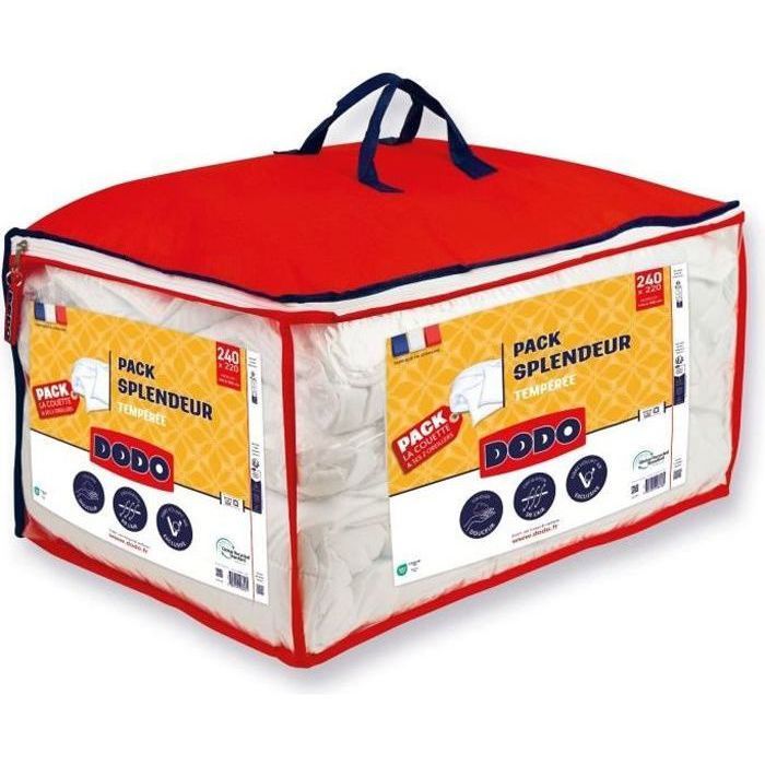 Duvet pack 220 x 240 cm + 2 pillows 60 x 60 cm - Splendor - 100% Polyester FCS 300 g/m² - White - Dodo garnishing