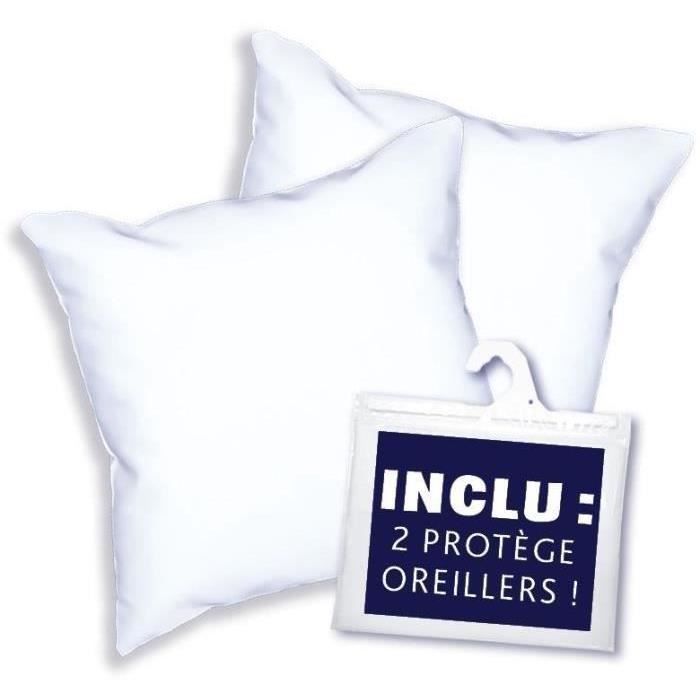 DODO Pack 2 trendy pillows 60x60cm + 2 waterproof pillow protectors 60x60 cm - 100% Polyester filling