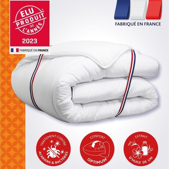 Duvet 220x240 cm DODO CHAMPS DE LIN - Warm - 450G/m² - Duvet for 2 people - Soft and Warm - Anti-mite Antibacterial - White