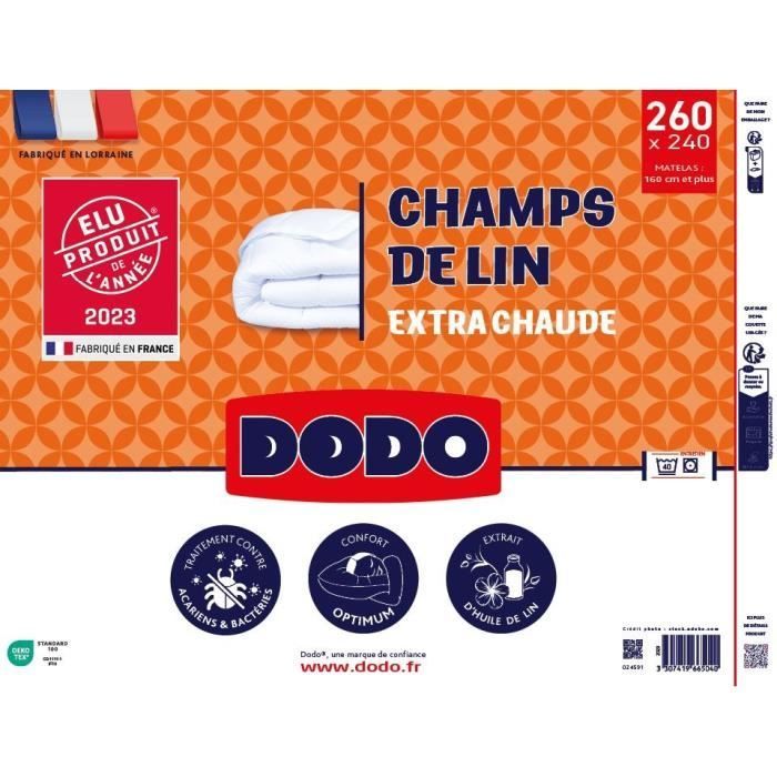 Duvet 240x260 cm DODO CHAMPS DE LIN - Warm - 450G/m² - Duvet for 2 people - Soft and Warm - Anti-mite Antibacterial - White
