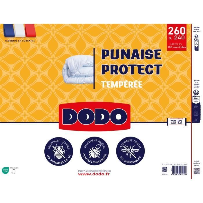 DODO temperate duvet 240x260 cm - 2 people - Anti-bug, anti-mite protection - 300G/m² - White - Made in France
