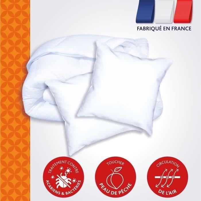 DODO Pack Warm anti-mite duvet 220x240 cm + 2 pillows 60x60 cm - Splendor - 100% volupt'air filling 350gr/m² - White