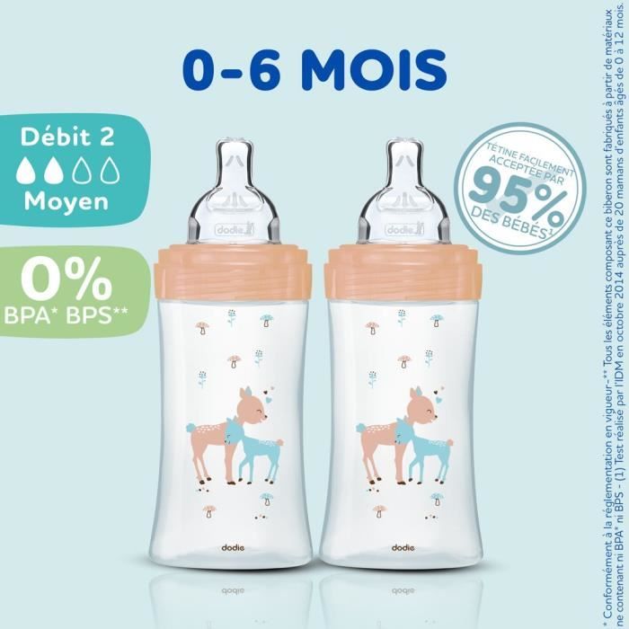 Set of 3 Dodie Anti -Color Biberons Sensation+ - Glass - 270ml - 0-6 months - Flat pacifier - DEPIT 2