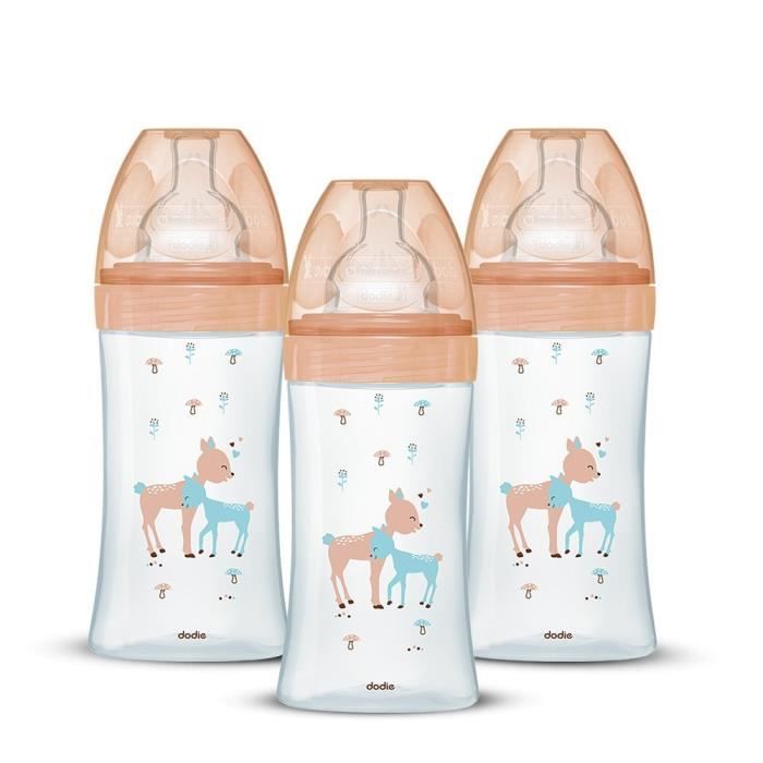 Set of 3 Dodie Anti -Color Biberons Sensation+ - Glass - 270ml - 0-6 months - Flat pacifier - DEPIT 2