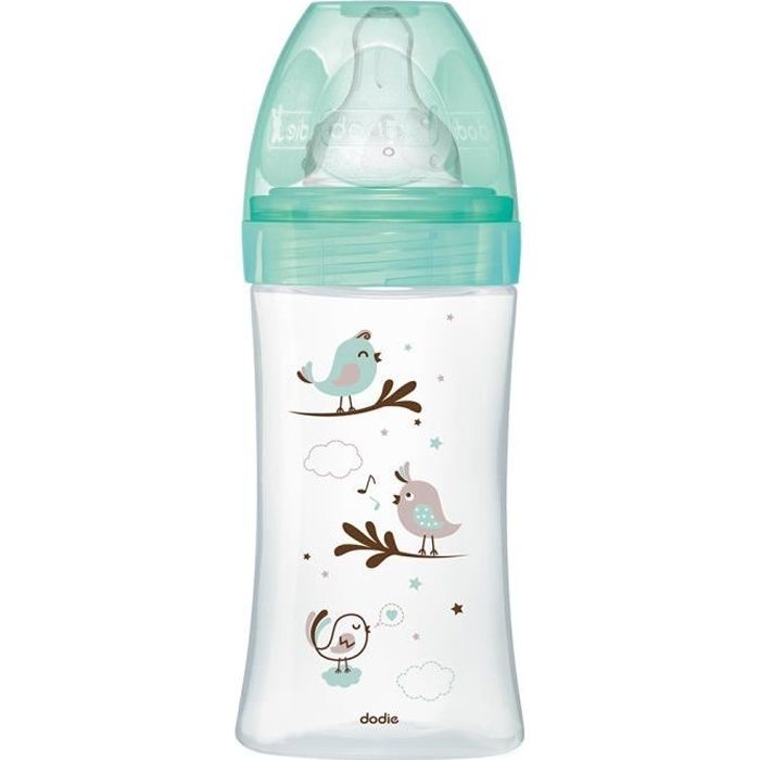 DODIE Anti-colic bottle Initiation + GLASS 3 speeds flow 2 - 270ml - VERT BIRDS