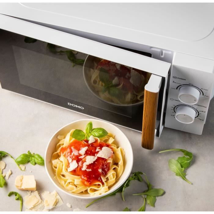 DOMO DO2720 microwave oven - 20L - 700W - 35 min timer - Defrost function - L44 x D35.8 x H 25.8 cm - White wood finish