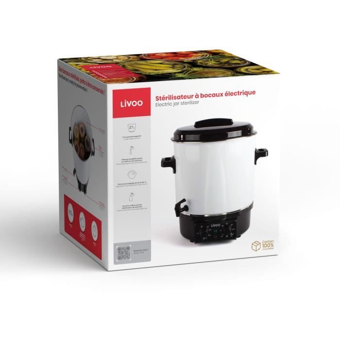 Electric jar sterilizer - LIVOO - DOM334 - 1800W - 27L - Ø35 cm - Adjustable thermostat and timer - Enameled steel tank