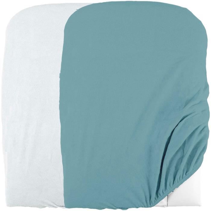 Domiva Set of 2 changing mat covers - 50 x 75 cm - Polycotton sponge - White/Nile