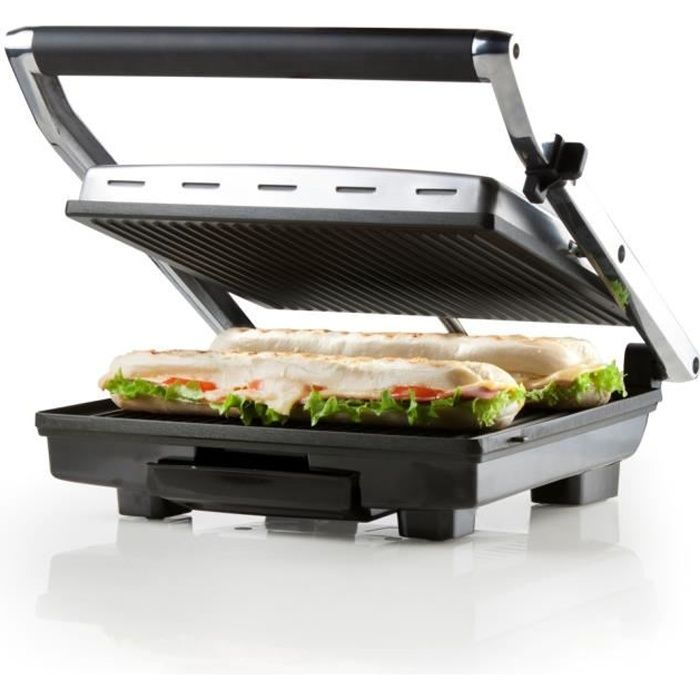 DOMO - Multifunction grill in stainless steel - Large teflon plates - Floating cover - Adjustable thermostat