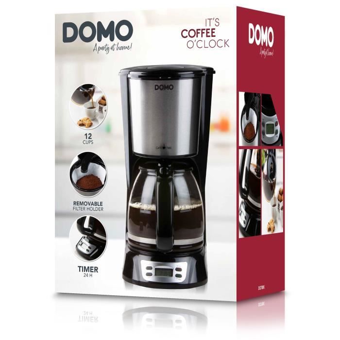 Filter Coffee Maker - DOMO - DO708K - 1000 W - 1.5 L - 12 cups - LCD screen - 24 hour timer - Black and stainless steel