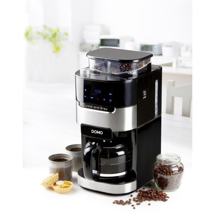 DOMO DO721K - 1.5L coffee maker - 12 cups - LCD screen, touch buttons - Integrated coffee grinder - Timer - 3 intensities