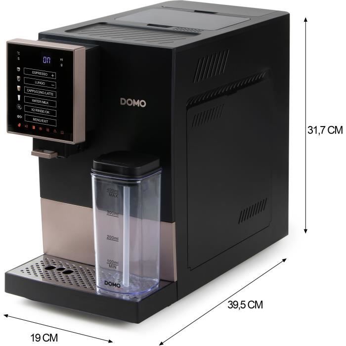 Automatic espresso machine with grinder - DOMO - DO743K - 1350 W - 19 bar - 125 g coffee - Black