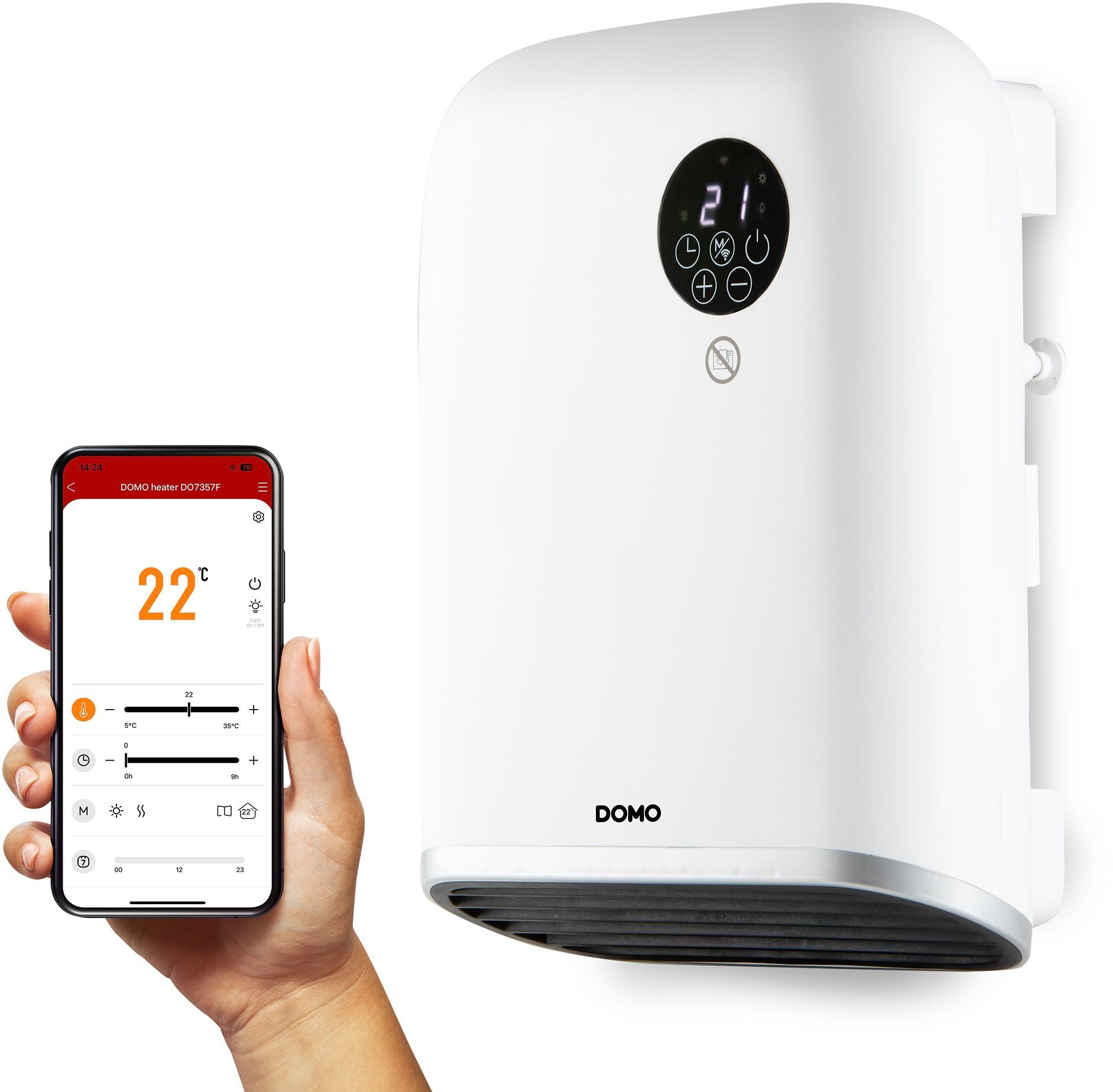 Bathroom Heater - 2000 W - Domo - DO7357F - Wi-Fi + Remote Control - Eco Mode - LED Display - Wall-Mounted / Freestanding - White