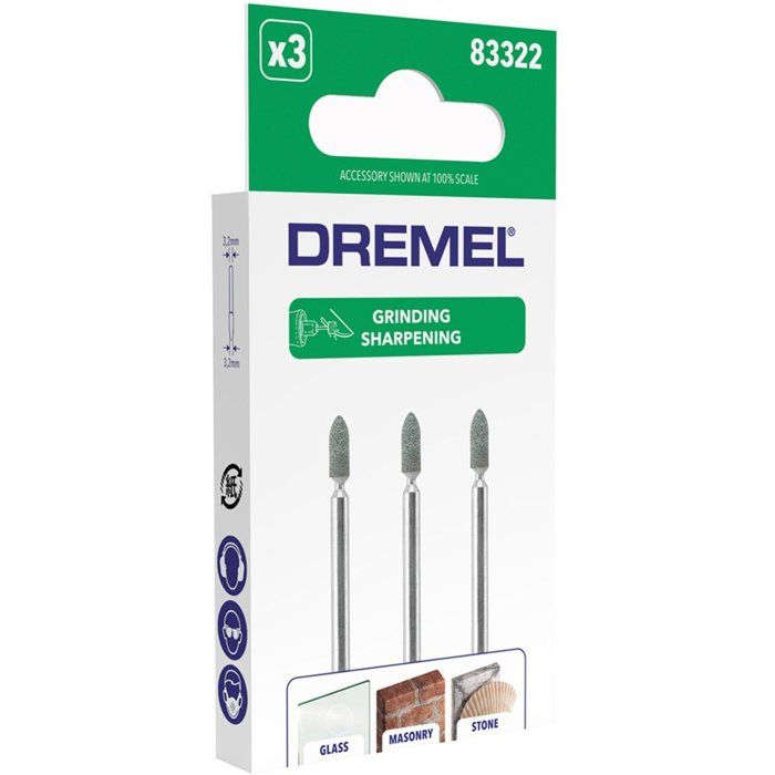 Set of 3 dremel 83322 grinders (to rectify/mill, in silicon carbide, Ø 3.2mm, rounded conical shape)