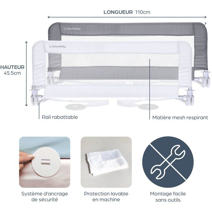 DREAMBABY Extra large bed rail PHoeNIX - Foldable and portable - L 110 x W 45.5 cm - White
