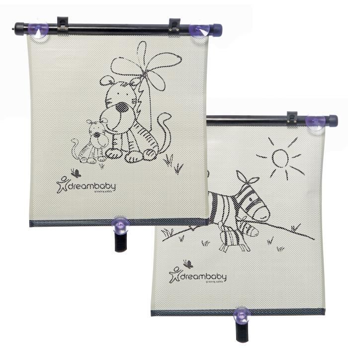 Car Window Roller Blind - DREAMBABY - Double Sided Zebra & Tiger Print - Adjustable 2pcs