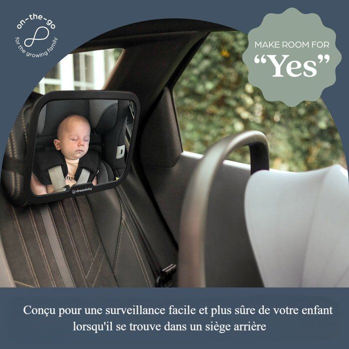 Large rectangular rearview mirror - DREAMBABY - Adjustable for rear seat - 20 x 24 cm - Black