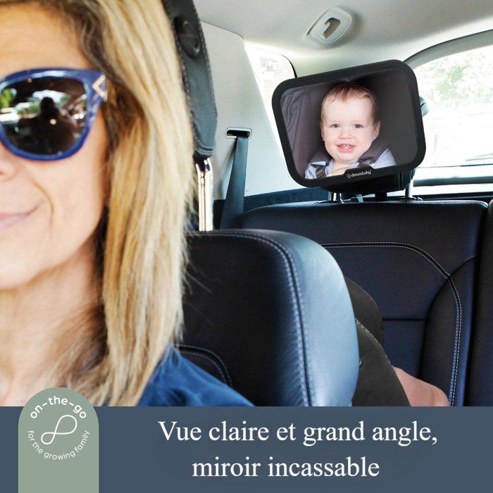 Large rectangular rearview mirror - DREAMBABY - Adjustable for rear seat - 20 x 24 cm - Black
