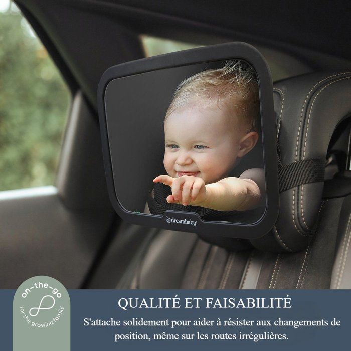 Large rectangular rearview mirror - DREAMBABY - Adjustable for rear seat - 20 x 24 cm - Black