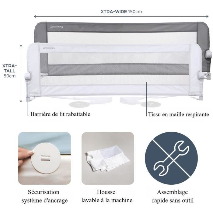 DREAMBABY Nicole bed barriere - Beds and flat beds - measuring 150 cm wide and 50 cm high - gray