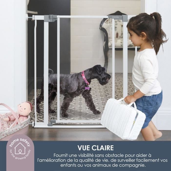 DREAMBABY Clear Panel Safety Gate - Hold-open Function - Anti-fall Bottom - White