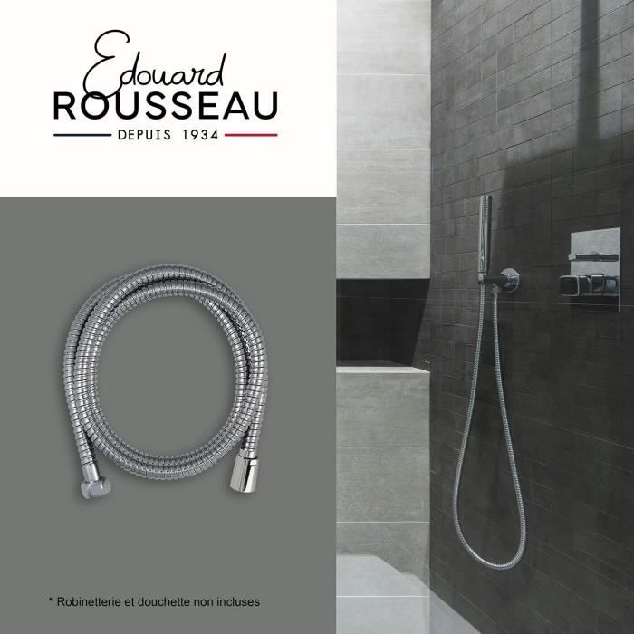 Shower hose - ROUSSEAU - Anti-twist metal nuts - Flow reducer - Length 1.50m - Double-stapled chrome-plated stainless steel