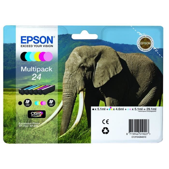 Epson Claria Multipack 24 Elephant Cartridge Photo HD - Black + 5 Colors
