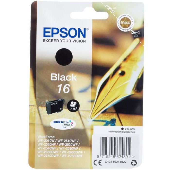 EPSON Pack of 1 Ink Cartridge - 16 Pen - Black / White - Standard Capacity 5.4ml - 175 Pages Blister with Alarm Pen