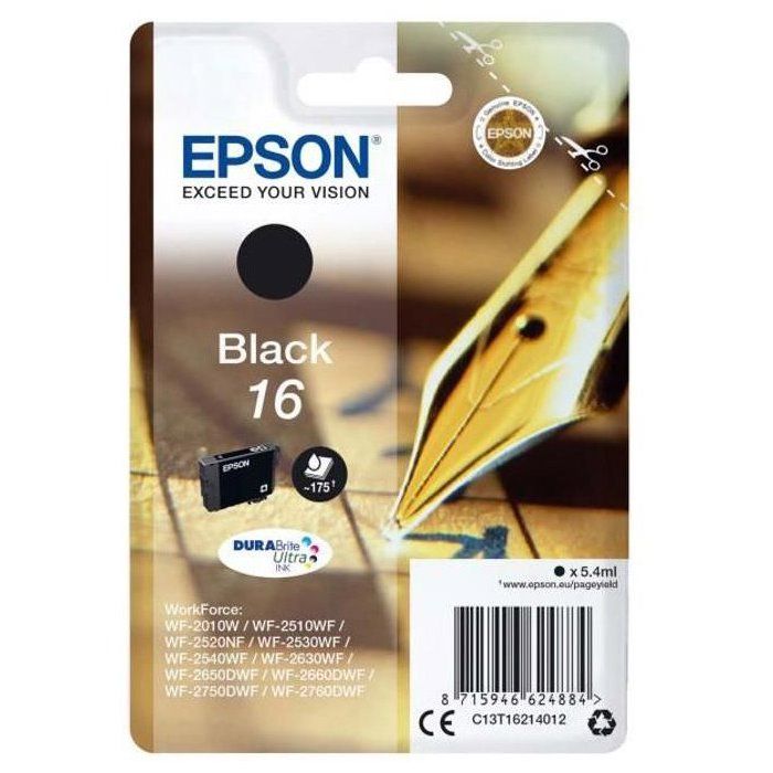 EPSON Pack of 1 Ink Cartridge - 16 Pen - Black / White - Standard Capacity 5.4ml - 175 Pages Blister with Alarm Pen