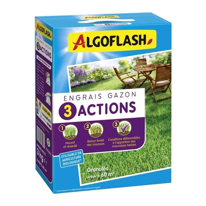 Gazon fertilizer - Algoflash Naturasol - 3 actions - 3 kg