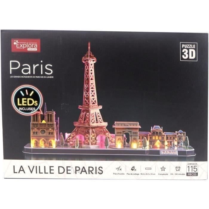 3D Luminous Puzzle - Monuments of Paris - Construction Game - EXPLORA - 115 pieces - From 8 years old