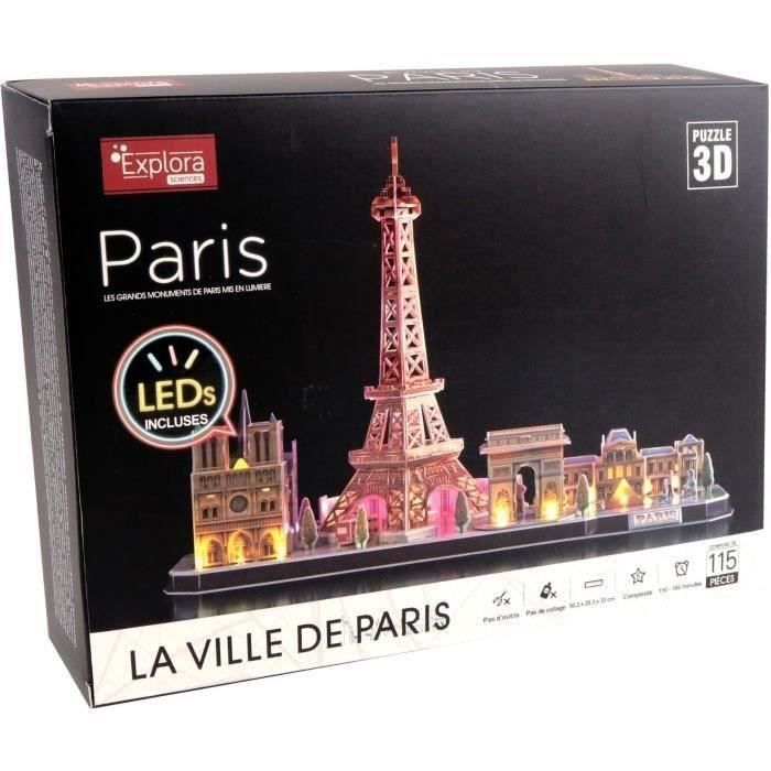 3D Luminous Puzzle - Monuments of Paris - Construction Game - EXPLORA - 115 pieces - From 8 years old