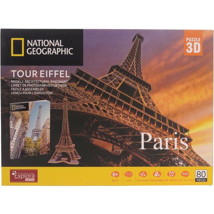 3D Puzzle - Eiffel Tower - Construction Game - EXPLORA - 80 pieces - Ages 8 and up