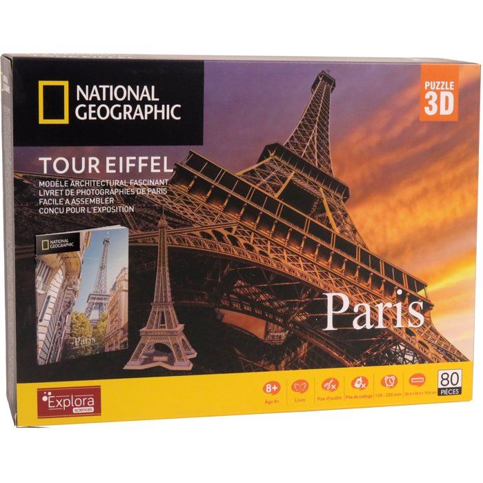 3D Puzzle - Eiffel Tower - Construction Game - EXPLORA - 80 pieces - Ages 8 and up