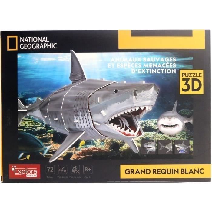 3D Puzzle - Great White Shark - Construction Game - EXPLORA - 72 pieces - Ages 8 and up