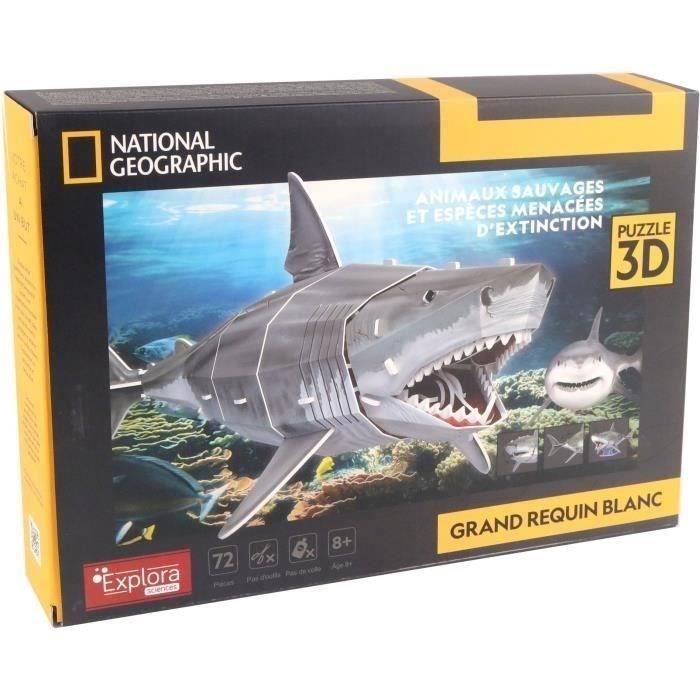 3D Puzzle - Great White Shark - Construction Game - EXPLORA - 72 pieces - Ages 8 and up