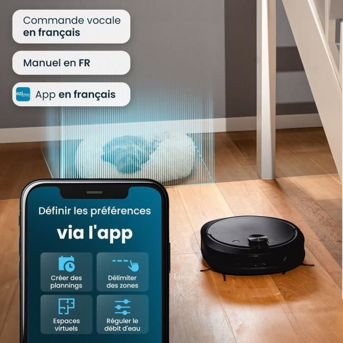 EZICLEAN All-in-one Z10 Plus Connected Robot Vacuum Cleaner with Emptying Base - 240 min - 6000pa - 180m² - 1.5L