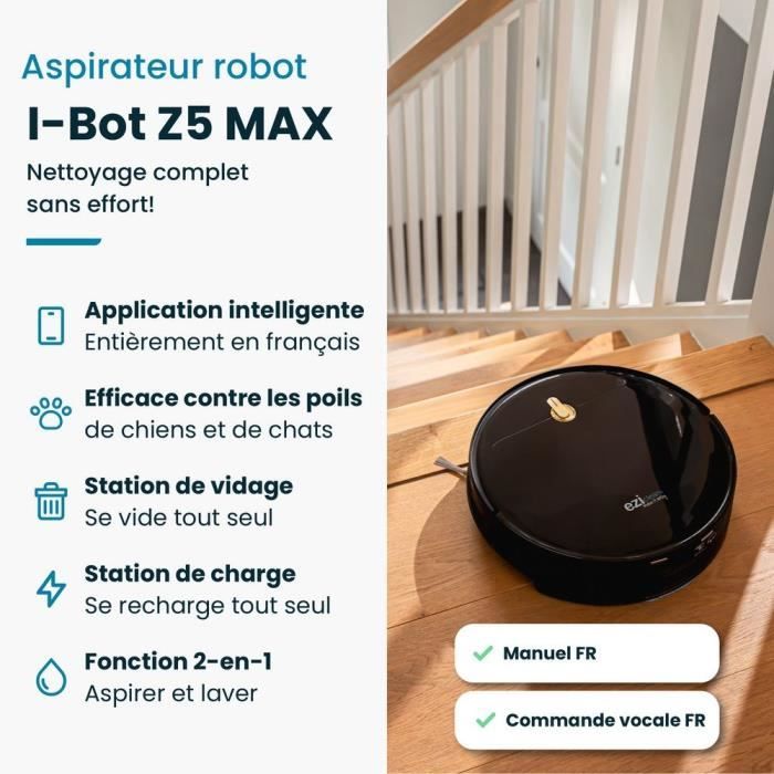 EZICLEAN I-Bot Z5 Connected Robot Vacuum Mop - 75 min - 2.6Kpa - 60-90m² - Hard floors - 0.25L