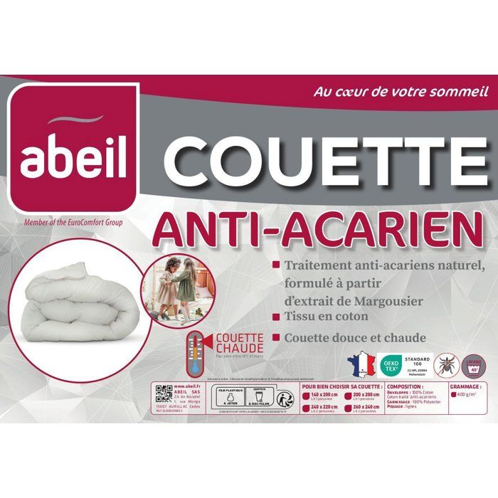 Anti -Acurian duvet - 220 x 240 cm - hot - 400 g/m² 2 people - White - Abeil
