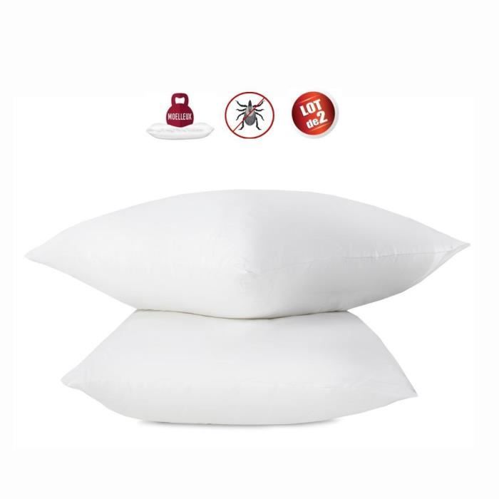 Set of 2 anti -acarian pillows - 60 x 60 cm - 100% Bioma treated cotton - Abeil