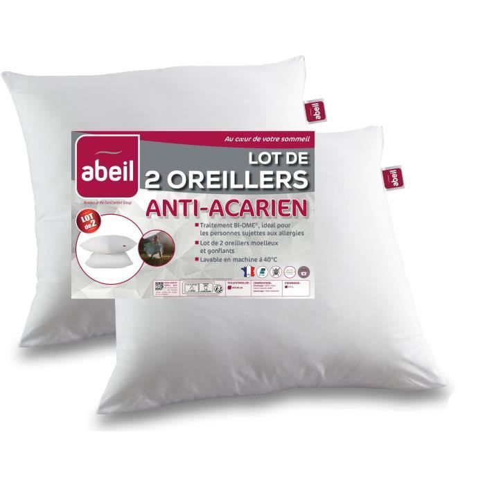 Set of 2 anti -acarian pillows - 60 x 60 cm - 100% Bioma treated cotton - Abeil